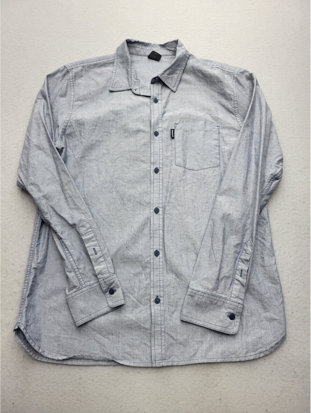 Oakley Men Button-Up Medium Gray Custom Cotton Blend Long Sleeve Indonesia Work